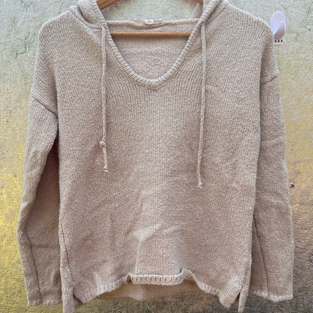 Lovestitch Beige V-Neck Sweater with Drawstrings